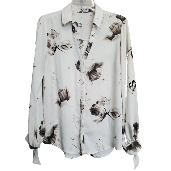 Express Portofino Slim Off-White Floral Roll-Tab Sleeve Button-Up Shirt Size MED - Picture 1 of 6